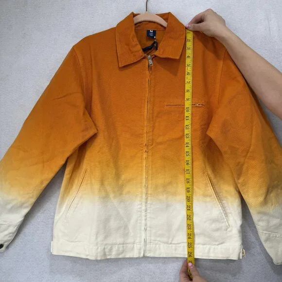 Flan Jacket Mens Medium Orange Cream Ombre Full Zip Canvas Workwear Streetwear - Picture 7 of 11